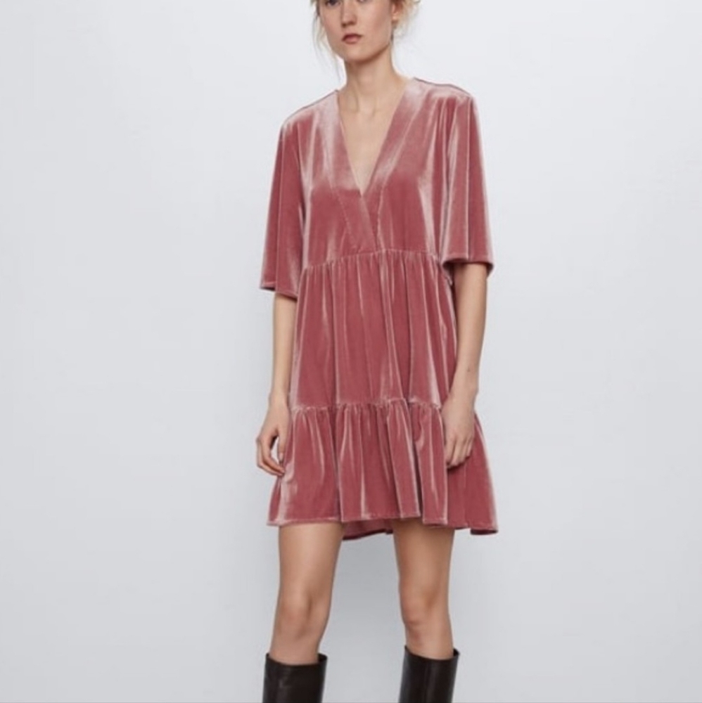 Zara Ruffled Velour Dress